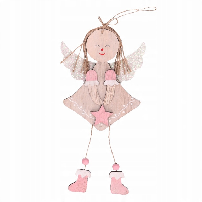 

Drewniana zawieszka na choinkę aniołek różowy 28cm
