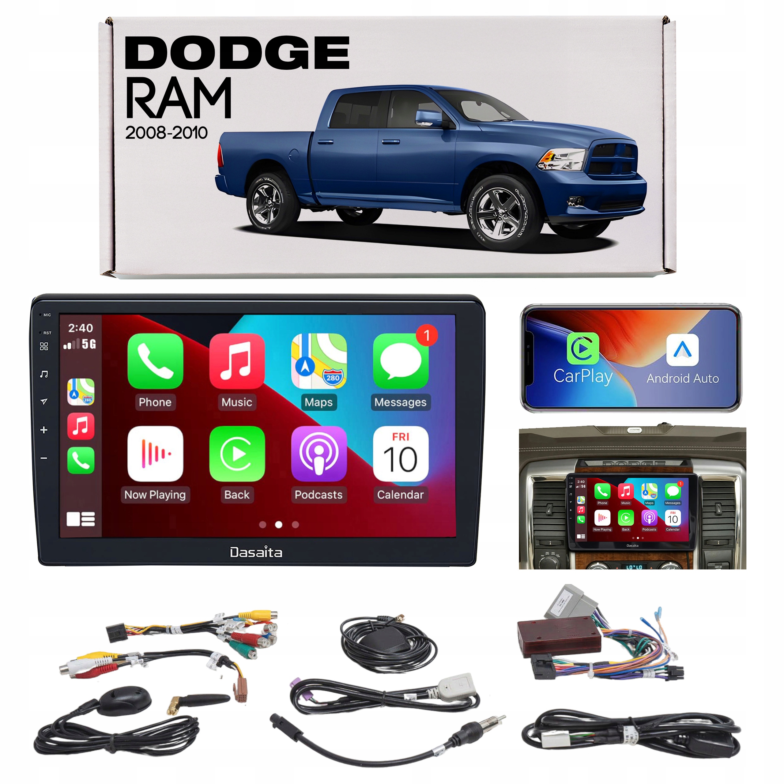 Dodge Ram IV 2008-2010 Rádio Navigácia 10.2"ANDROID Carplay 6/64 Gb