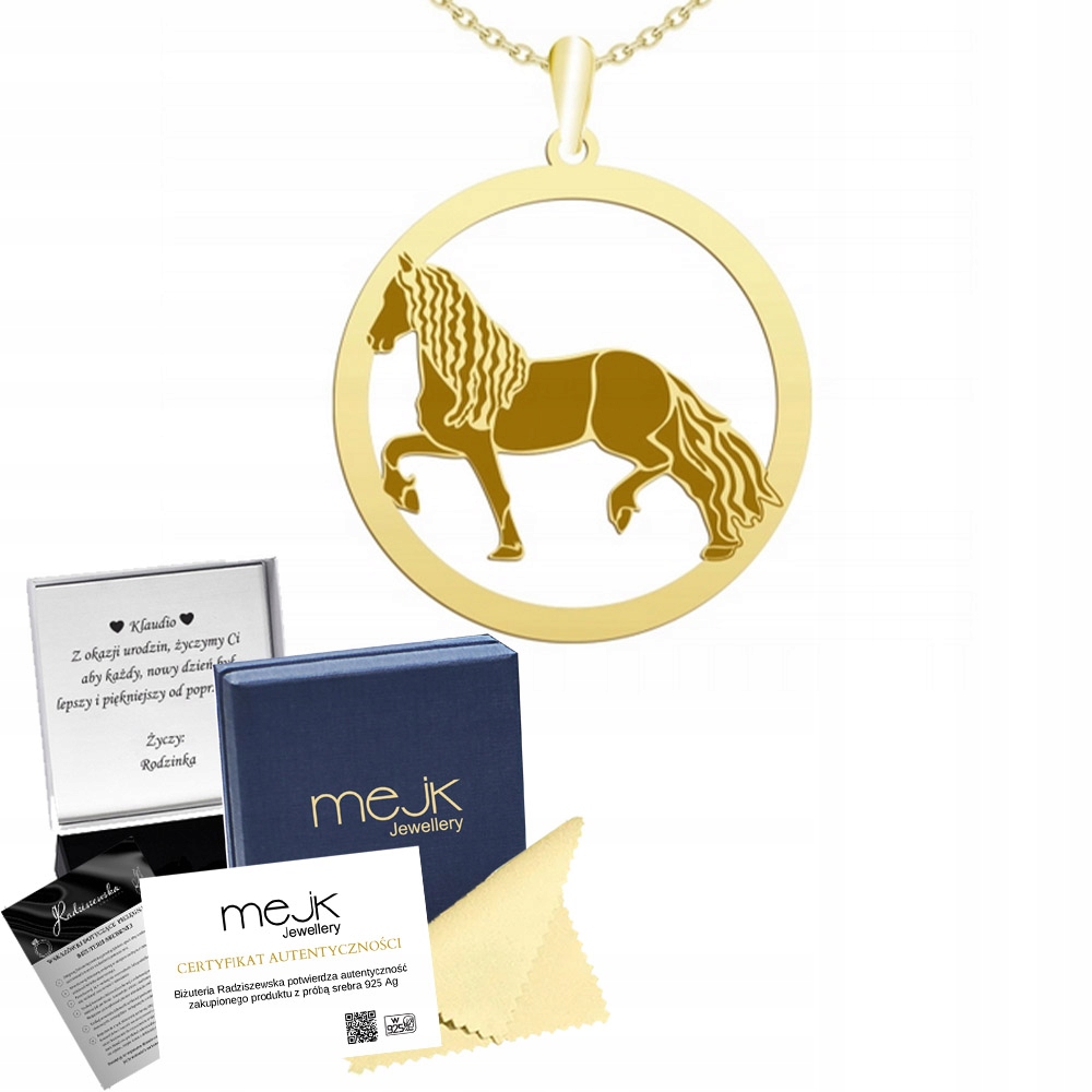 Zlatý náhrdelník s fríským koněm 925 Řetízek Dárek Žena Gravírování
