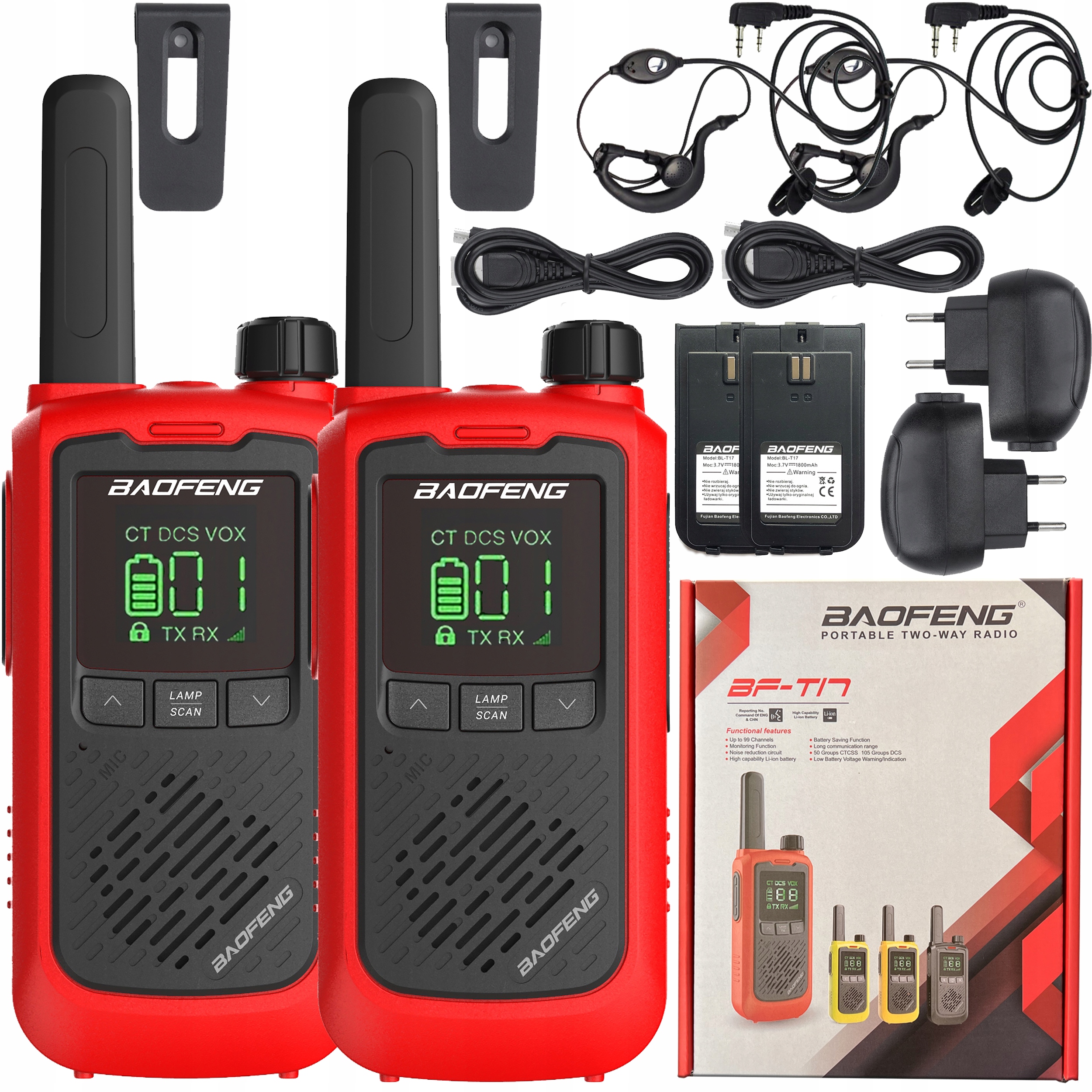WALKIE TALKIE KRÓTKOFALÓWKA ŁOKI TOKI BAOFENG BF-T17 1800mAh + słuchawki