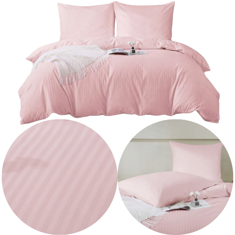 Pościel 140x200cm Pudrowa 100% Bawełna Adamaszek 1 poszewka 70x80cm