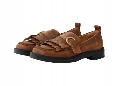 Pavementové Hnědé Mokasíny S Přezkou A Koženými Střapci 37 T7K
