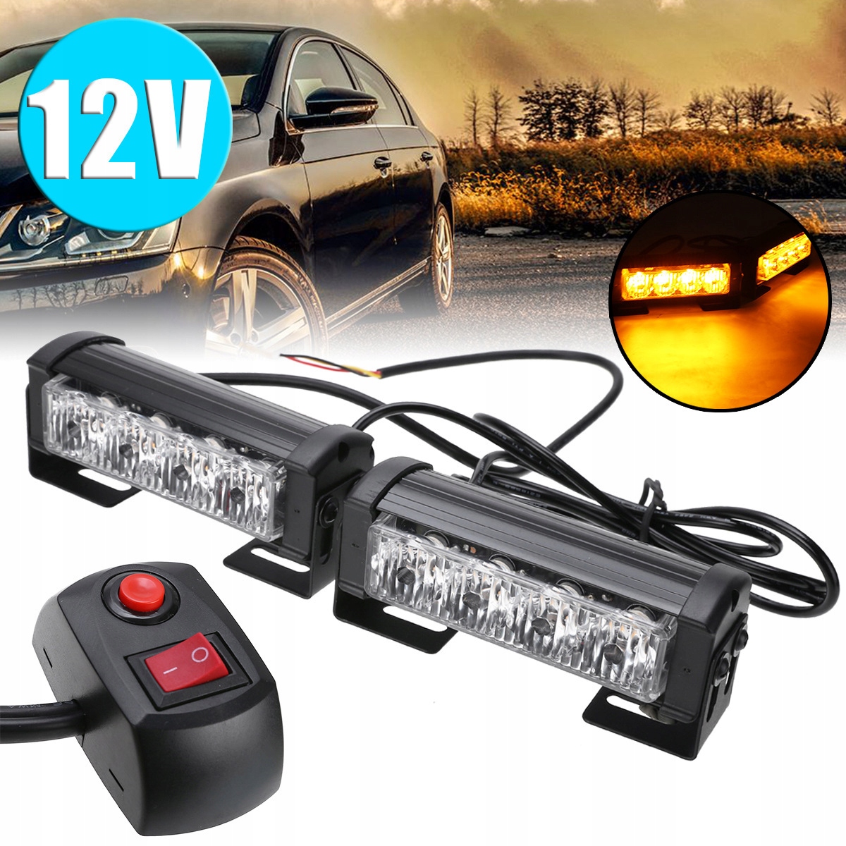 DIODOWE KOGUTY LED STROBOSKOPY LAMPY OSTRZEGAWCZE 12V 24V ORANGE KPL Producent części Inny