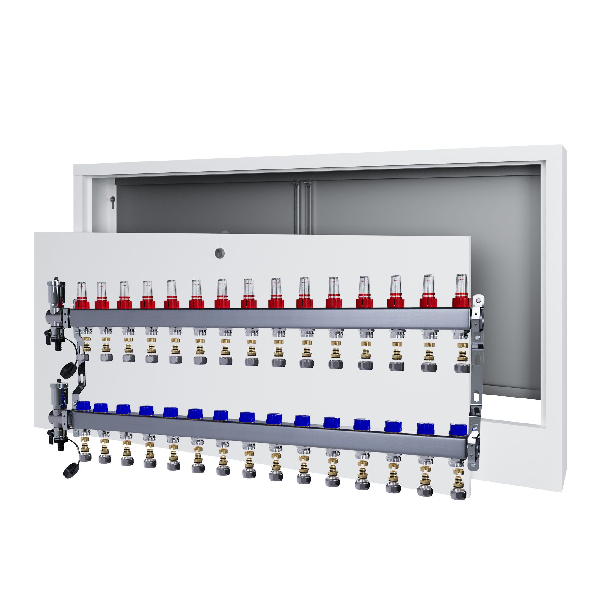 Nerezový rozdělovač na podlahu 15 s nástěnným boxem Pex