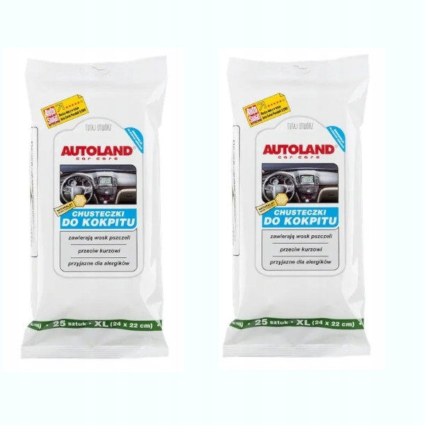 Zestaw chusteczek Autoland do pielęgnacji kokpitu naturalny wosk 25szt x 2