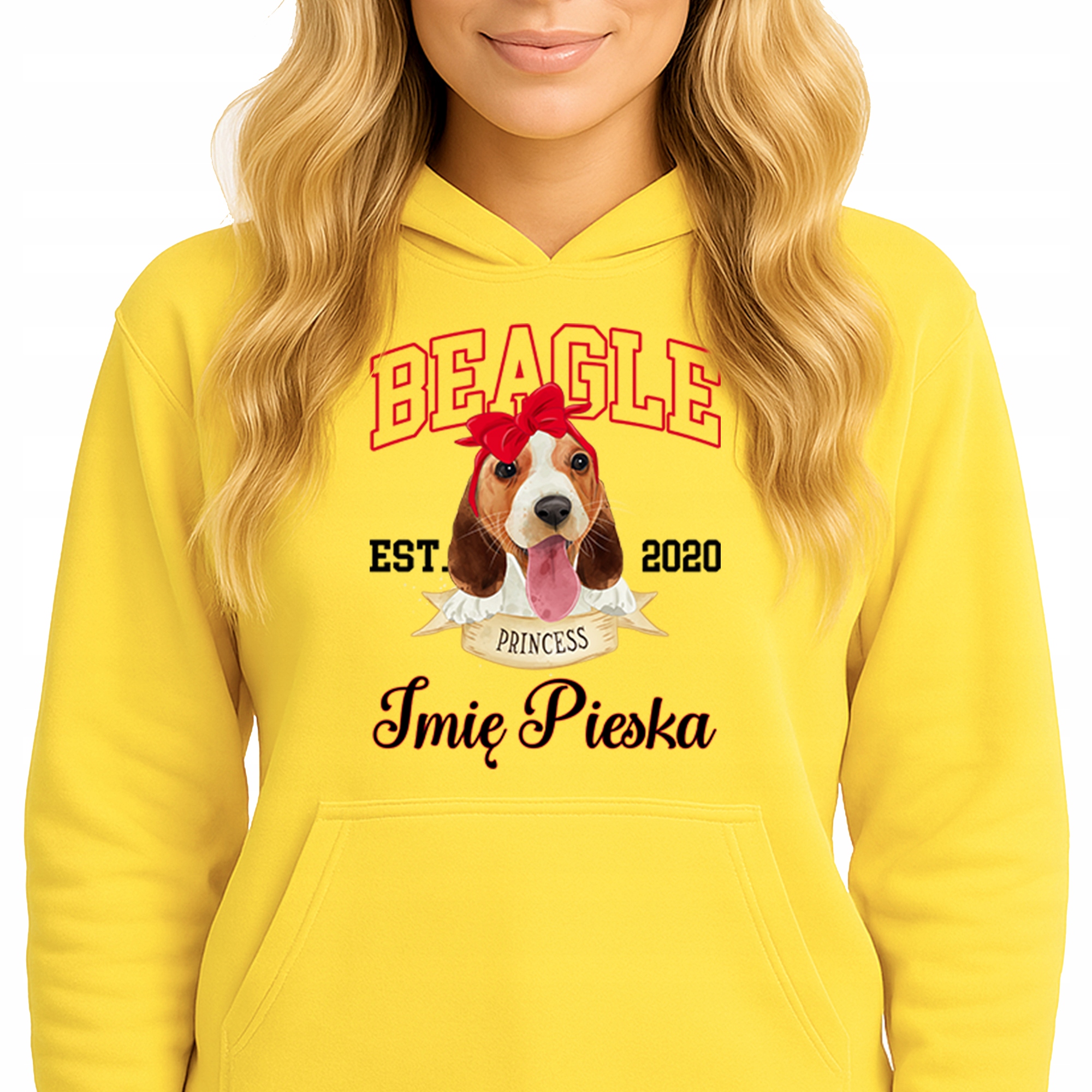 Mikina S Kapucí Žlutá bavlněná mikina Módní Beagle *Jméno psa* Vel M