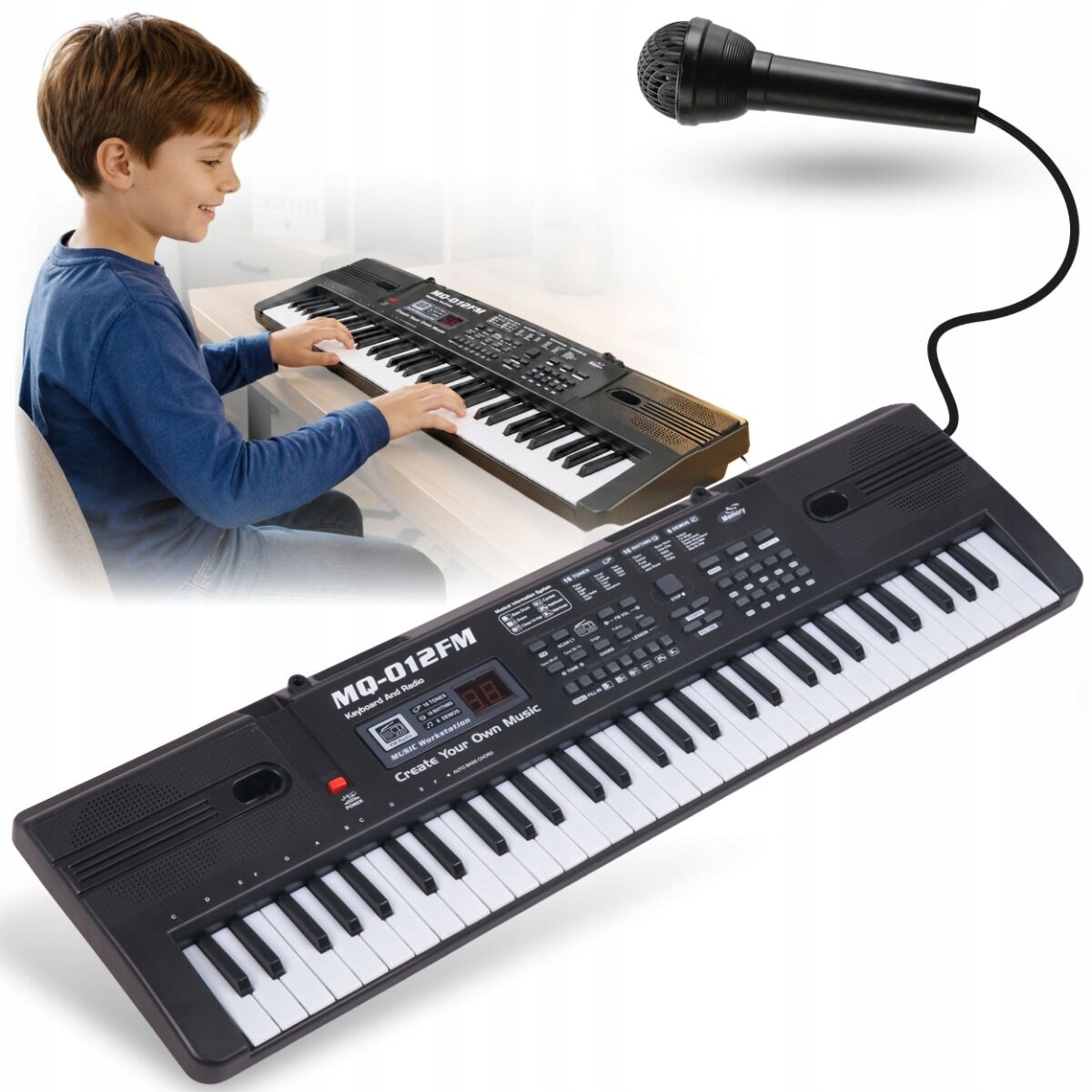 Keyboard Edukacyjny Dla Dzieci 61 Klawiszy Mikrofon Radio Fm