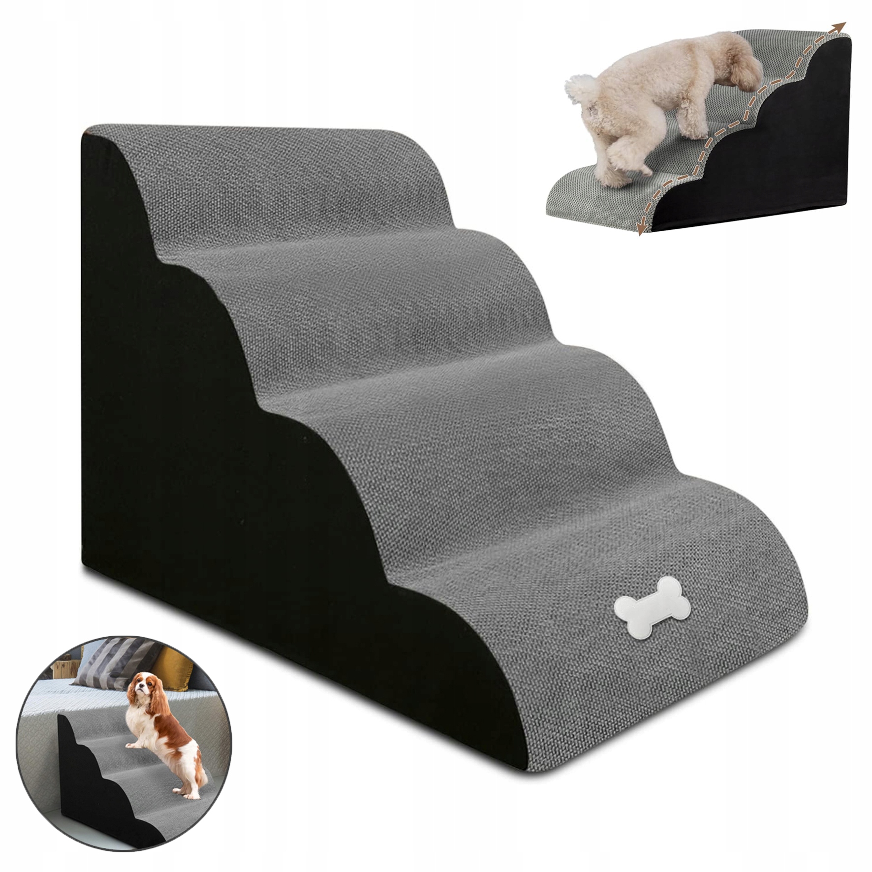 Schůdky Pro Psa Šedé Měkké Pohodlné Snadné Čištění V Pračce Žebřík Pro Zvířata