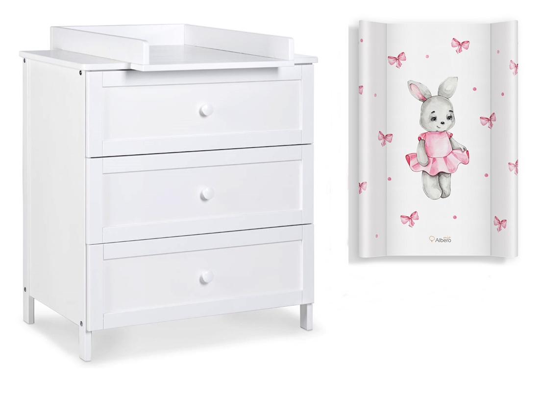 Komoda z Szufladami z Przewijakiem Nakładka na Komodę Biała RADEK + Mata