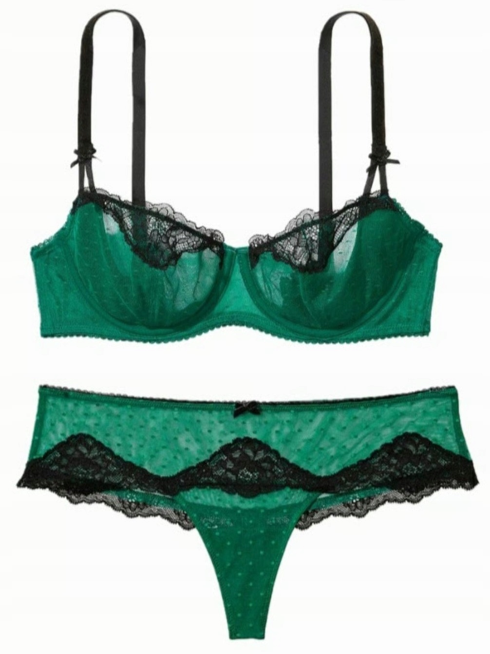 Komplet podprsenky a tanga Victoria's Secret zelený s krajkou 70C/S