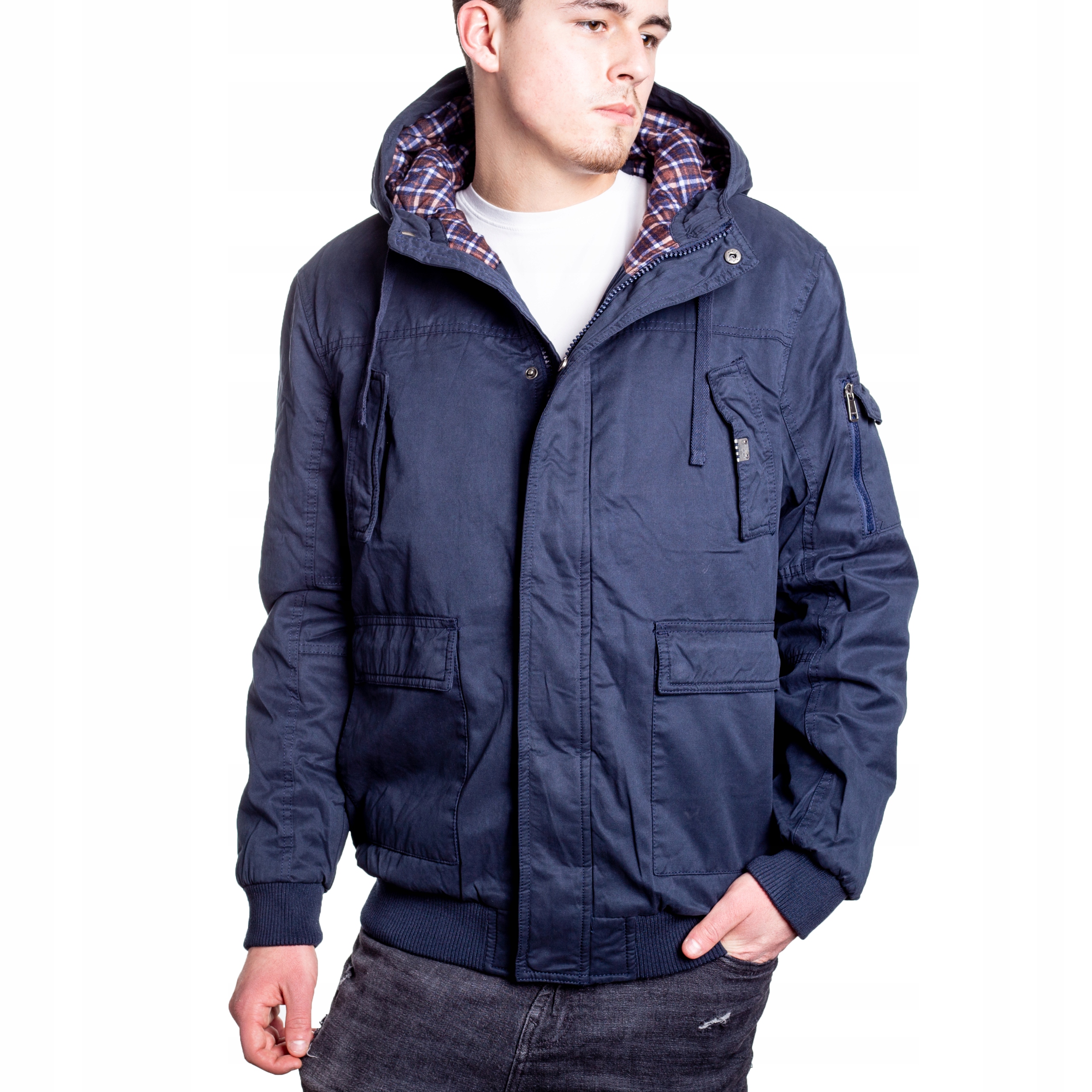 KURTKA MĘSKA ZIMOWA GRANATOWA BAWEŁNA BOMBERKA XL