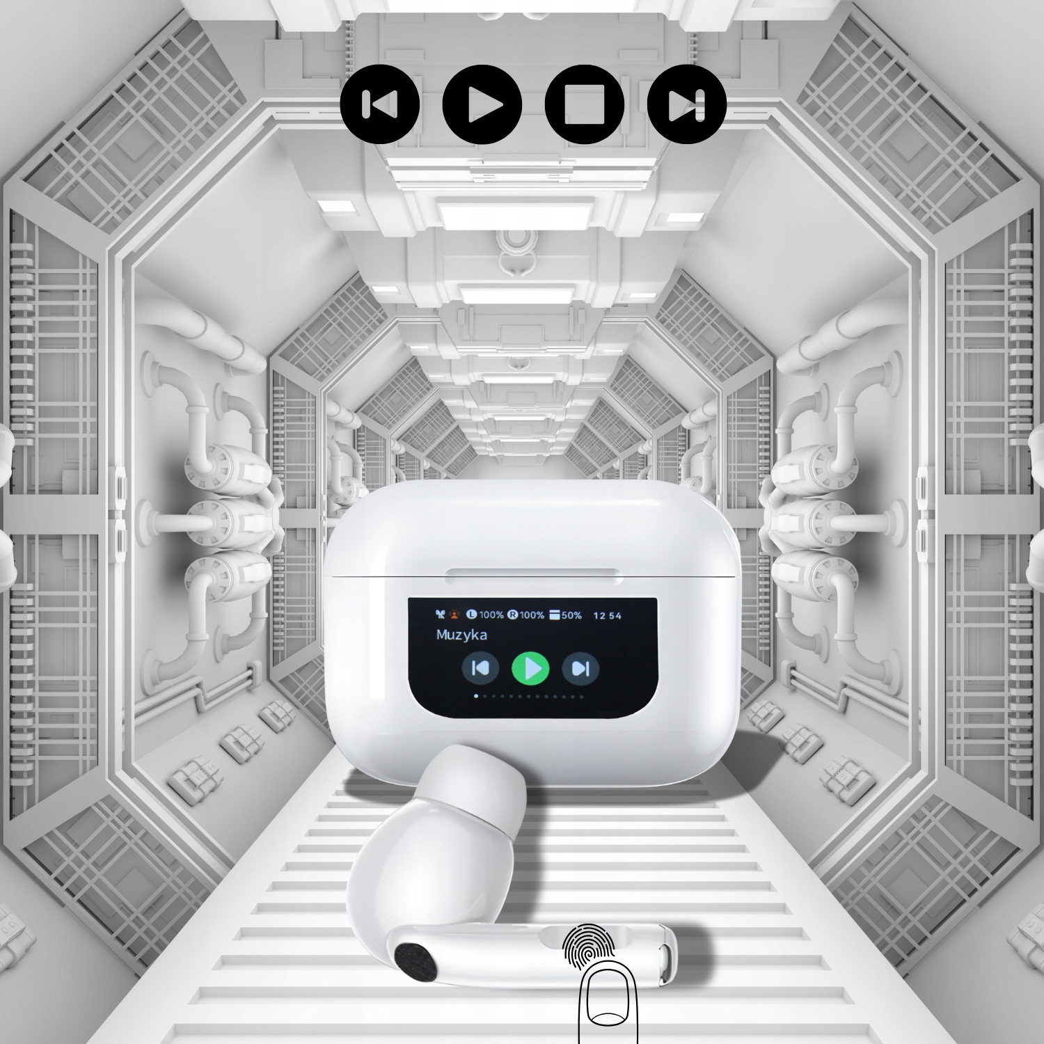 SŁUCHAWKI BEZPRZEWODOWE DOUSZNE DOKANAŁOWE BLUETOOTH BIAŁE WYŚWIETLACZ LED Wysokość produktu 3.3 cm