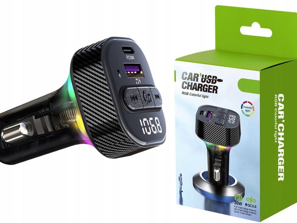 AUTOMOBILOVÝ VYSÍLAČ FM MP3/WMA USB A+USB C 30W BLUETOOTH 5.3 LED QC 3.0 Model C50