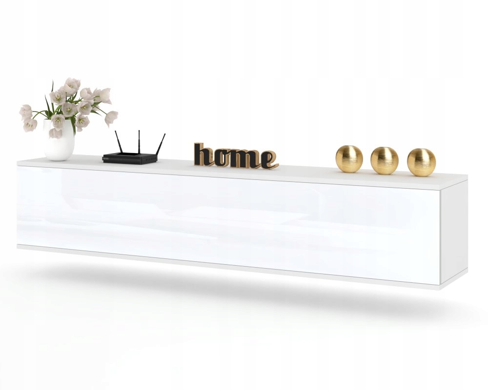 Závěsná Rtv skříňka Horizontální komoda do obývacího pokoje Simply Bílý Lesk 140