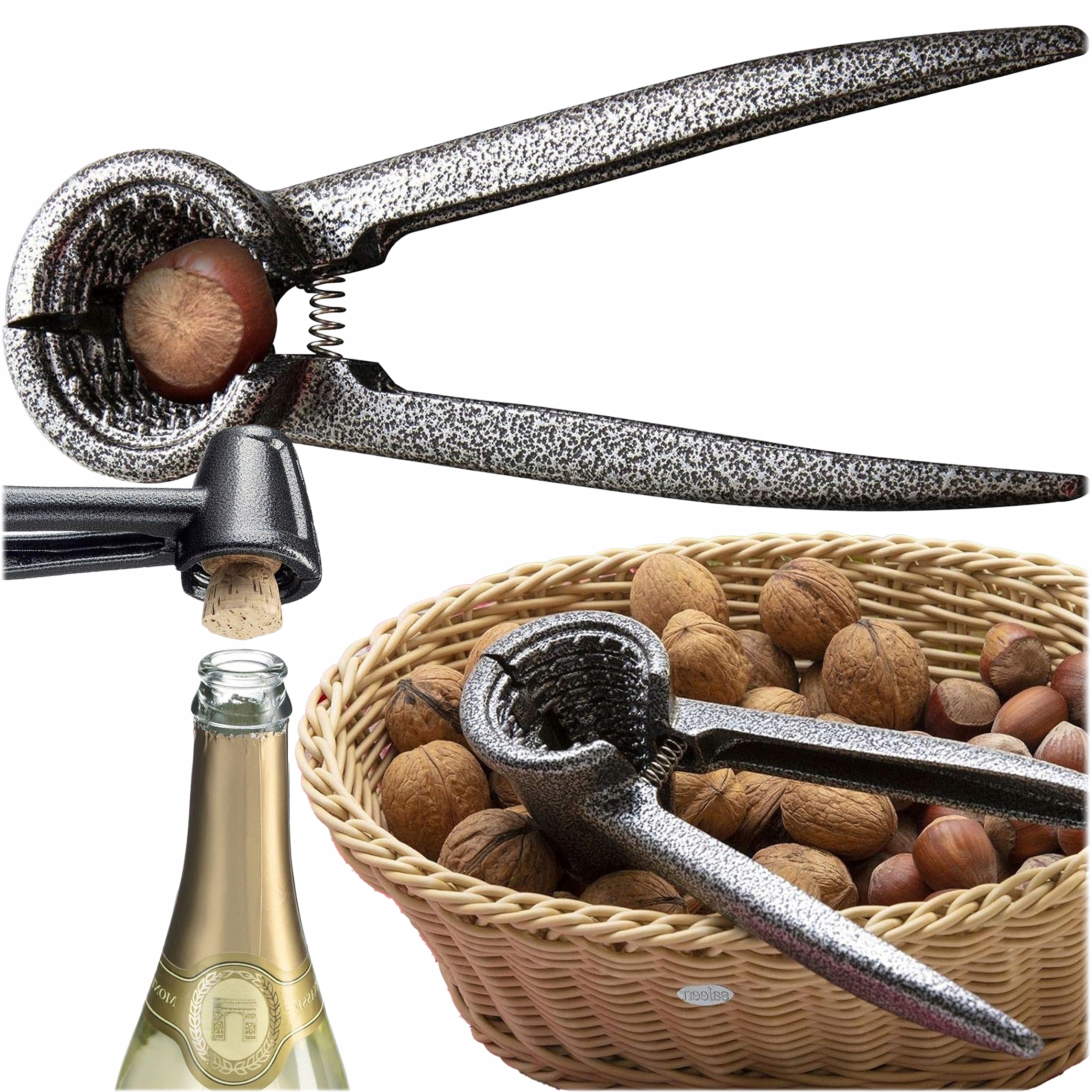 DZIADEK DO ORZECHÓW UNIWERSALNY METALOWY OTWIERACZ BUTELEK MOCNY SOLIDNY