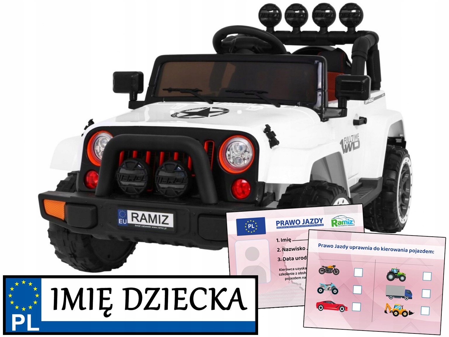 auto terenowe dla dzieci Full Time 4WD 4x4 z bagażnikiem pilot 2,4 GHz