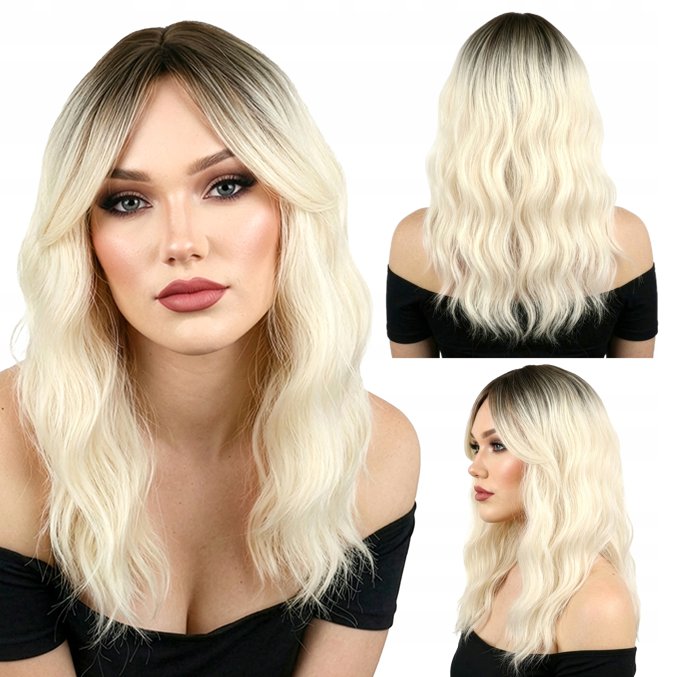 Syntetická paruka na vlasy Umělé vlny s ofinou platinová blond s odrostem