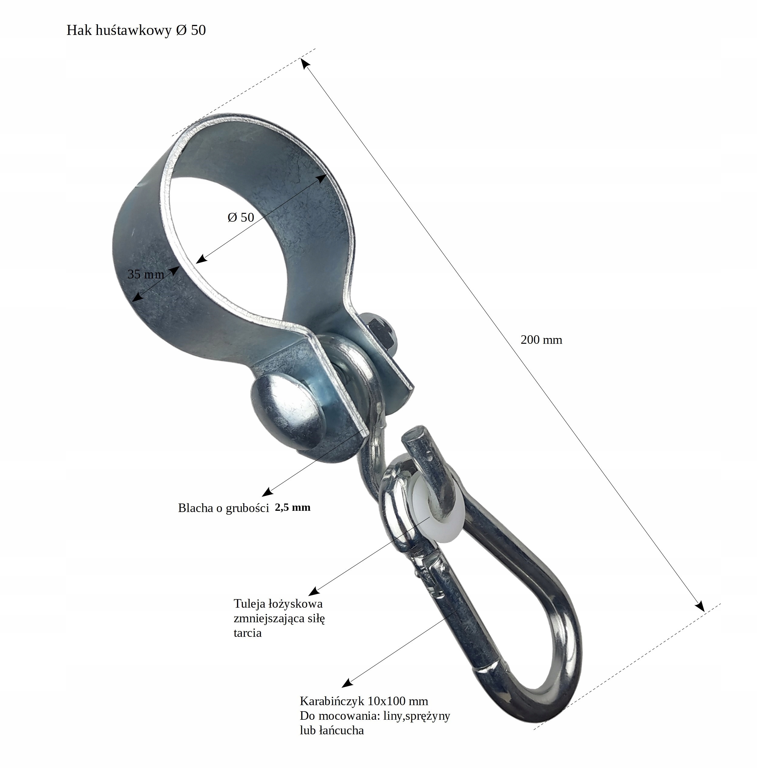 Mocowanie huśtawki obejma okrągła hak huśtawkowy fi 50 mm ocynk Producent Metalstyl