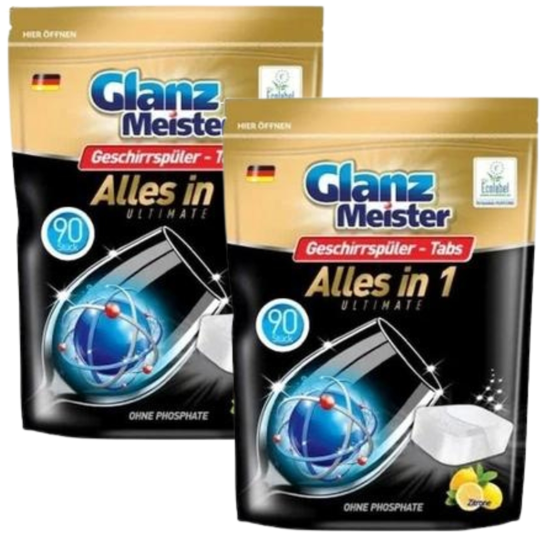 GlanzMeister tabletki do zmywarki Alles in 1 Ultimate cytrynowe 2x 90szt