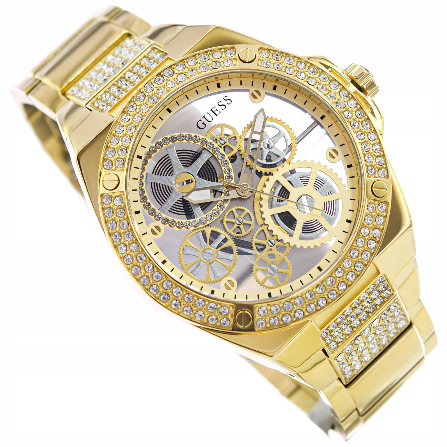 Pánské Hodinky Guess GW0323G2 Big Reveal Zlaté Elegantní S Zirkony