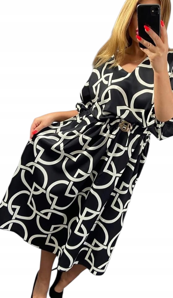 N226 Elegantní šaty s páskem 7/8, Plus Size, vel. 46/48/50