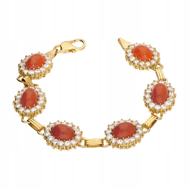 Dámský náramek zlato 585 s korálky, oválné markýzy, zirkony 26.66 g 14kt