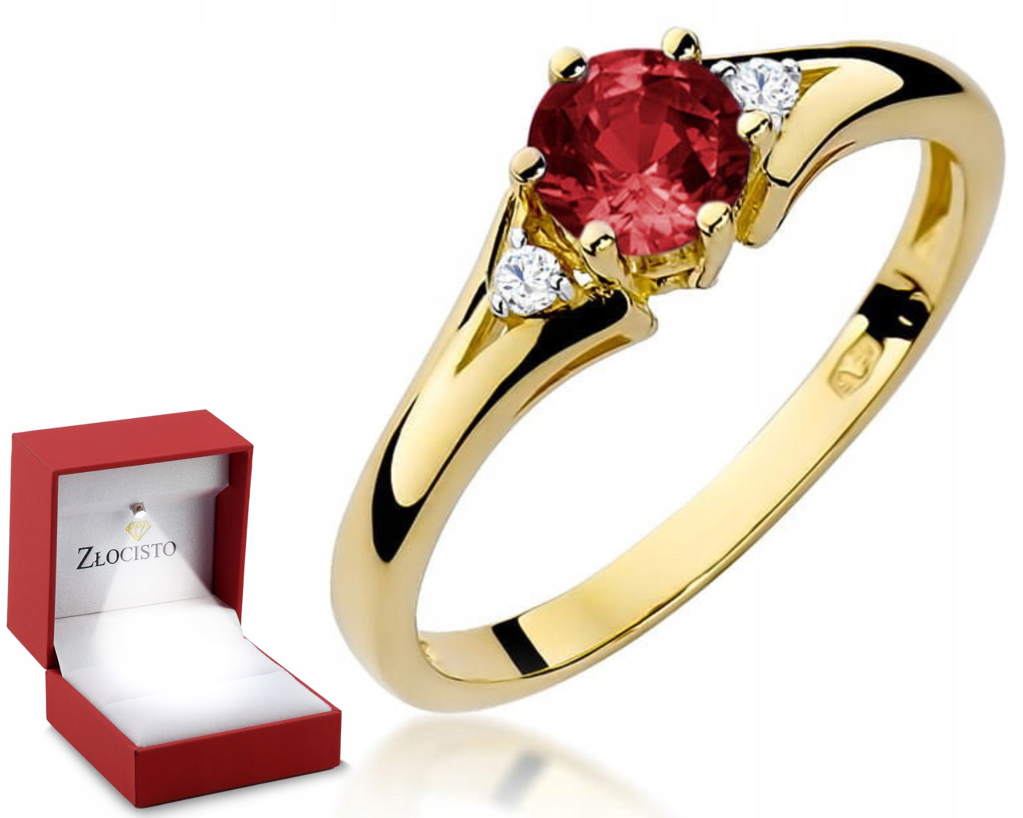 Zlatý Prstýnek, Přírodní Kámen, Granát A Diamanty V Ryzosti Zlata 585