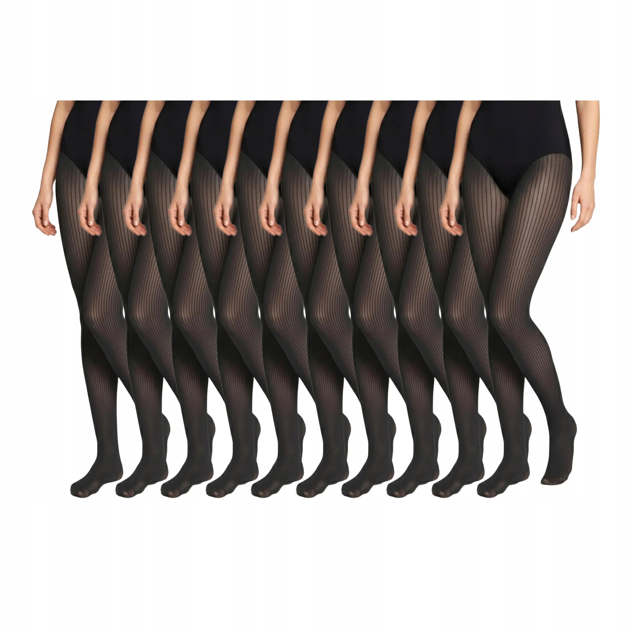 10 párů Punčocháče z mikrovlákna 70 den pruhované 1944 Rib Legs 10x Černá 3-M