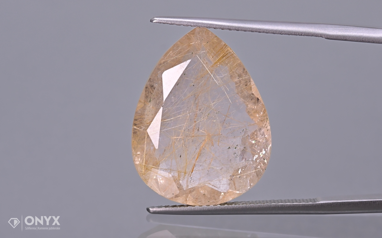 Křemen s rutilem fazetovaná slza 21x16 mm