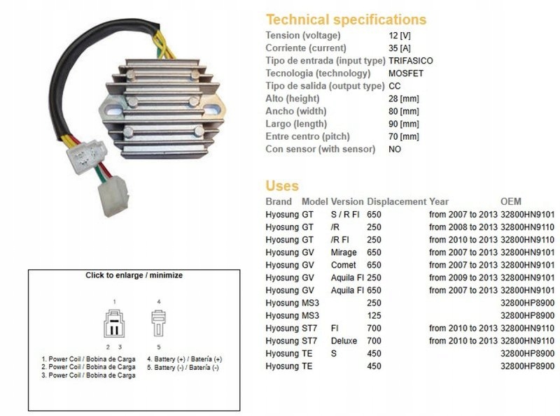 Regulátor Napätia Hyosung Gv 250 09-13; Gv 650 07-13
