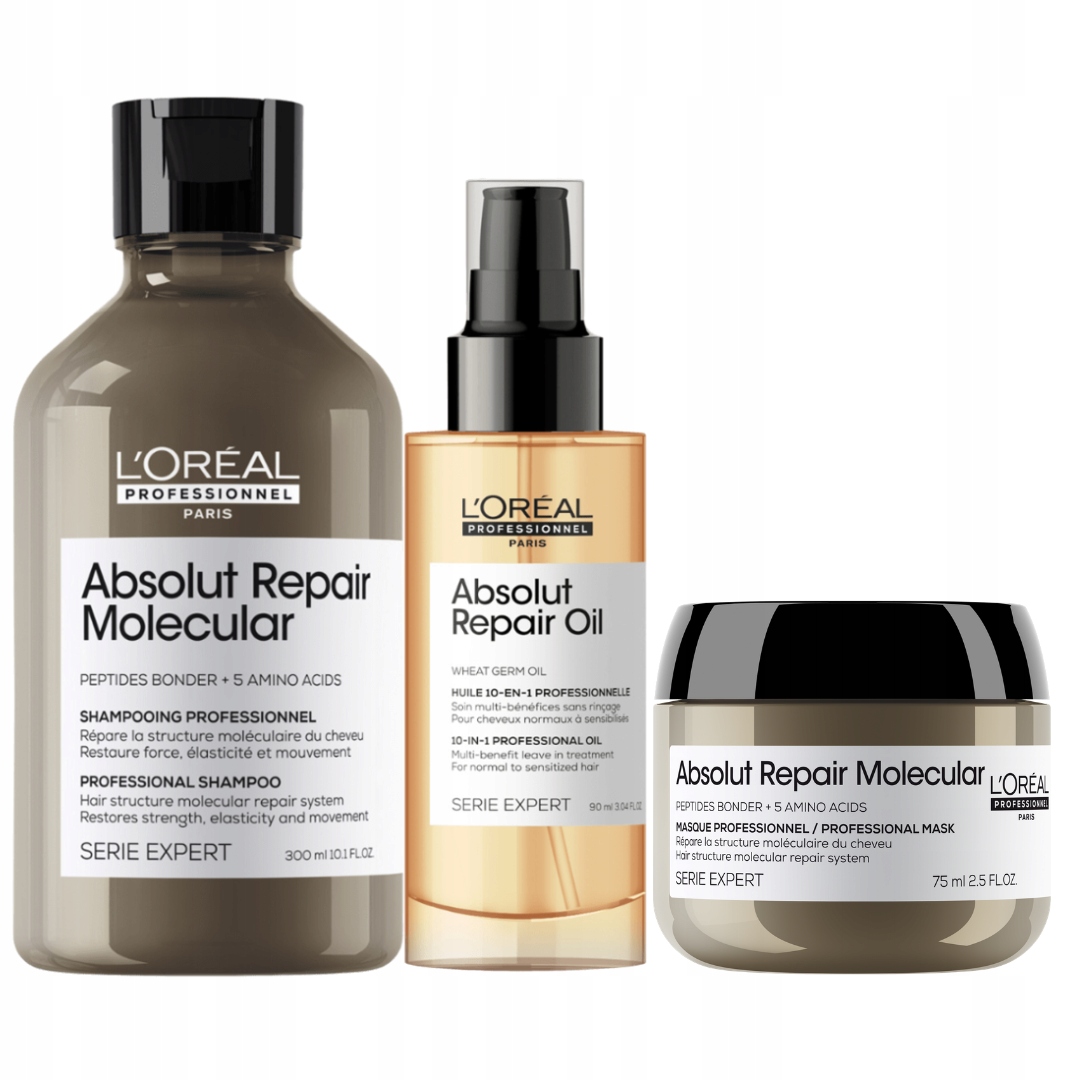 Loreal Absolut Repair Molecular odbudowujący szampon, olejek do włosów