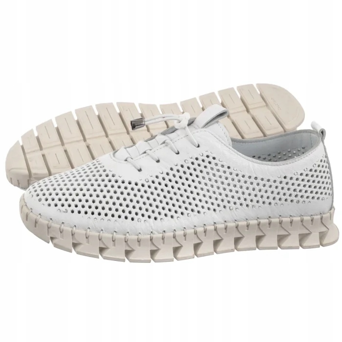 Kožené boty Dámské ažurové polobotky Nepeke Alija White Bílé