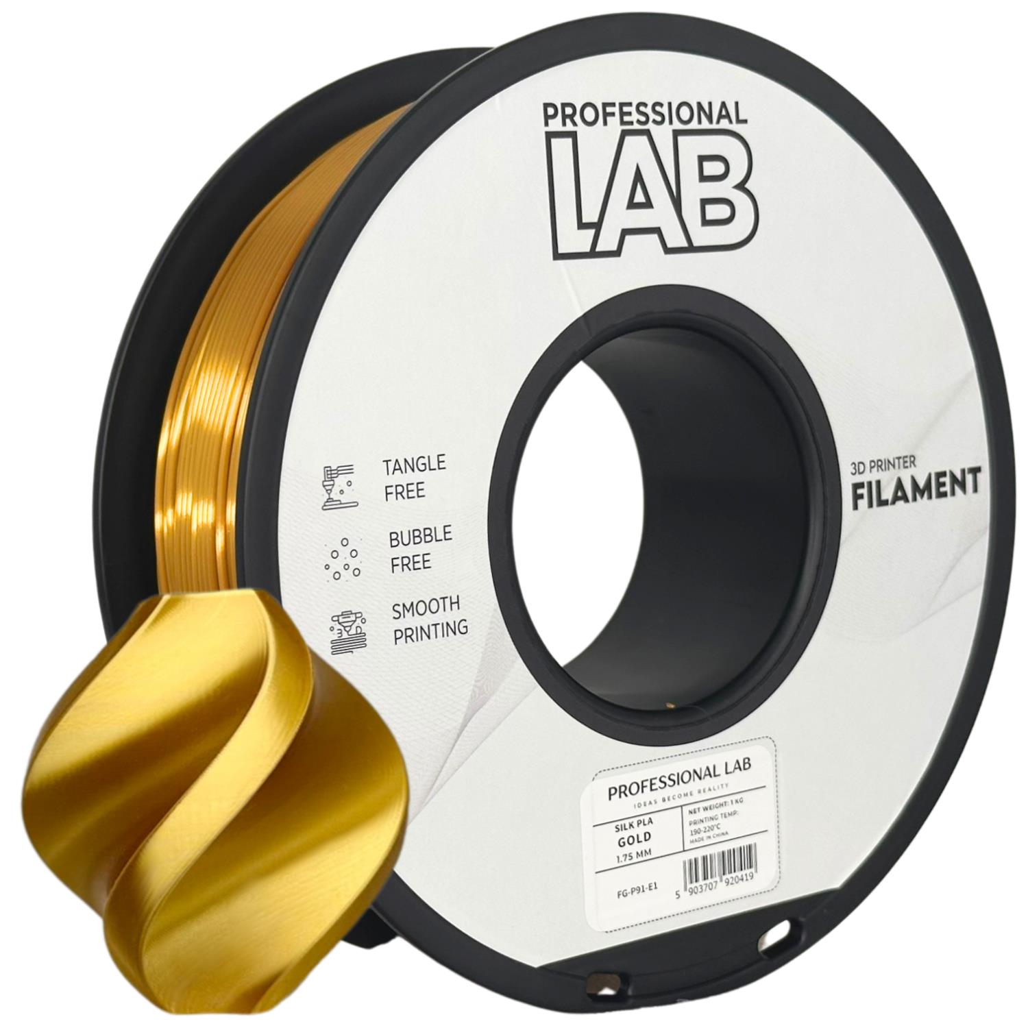 Filament Silk PLA złoty gold 1,75 mm 1 kg Professional Lab