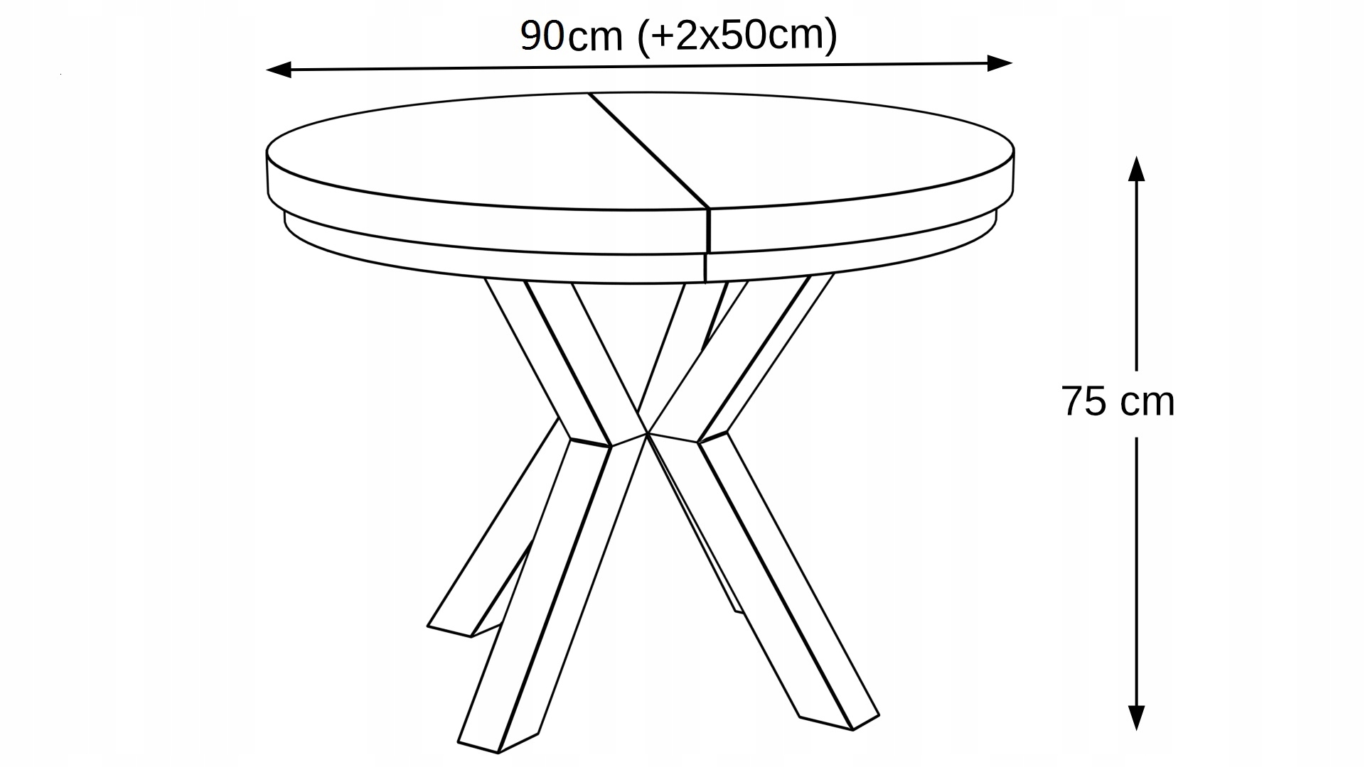 STÓŁ OKRĄGŁY ROZKŁADANY NOGA METAL SALON KUCHNIA 90cm+2x50cm Grubość blatu 5.4 cm