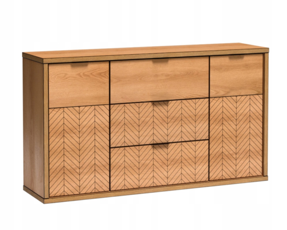 Moderní komoda Monti 158 cm do obývacího pokoje Kancelář Zásuvky Jedle Dub Karamel