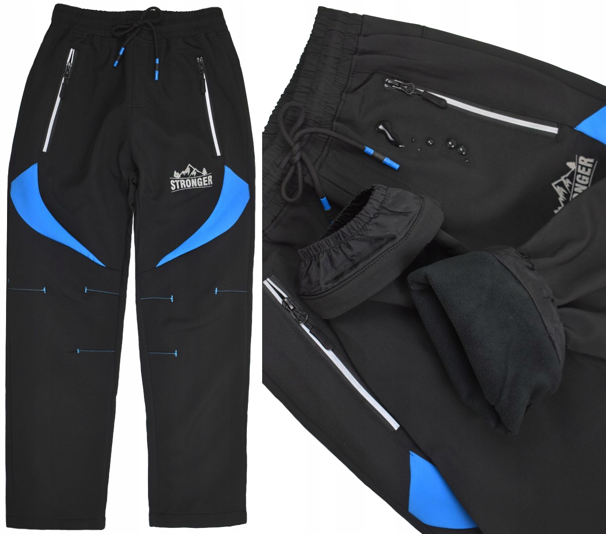 HOLD HANDS Czarne Zimowe SPODNIE Ocieplane Softshell w pasie Guma - 152/158