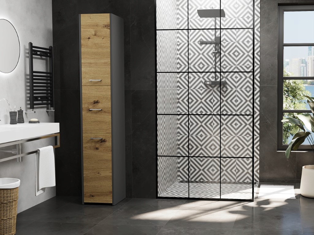 SZAFKA ŁAZIENKOWA SŁUPEK 30cm 3 DRZWI L-23 ANTRACYT MIX ARTISAN