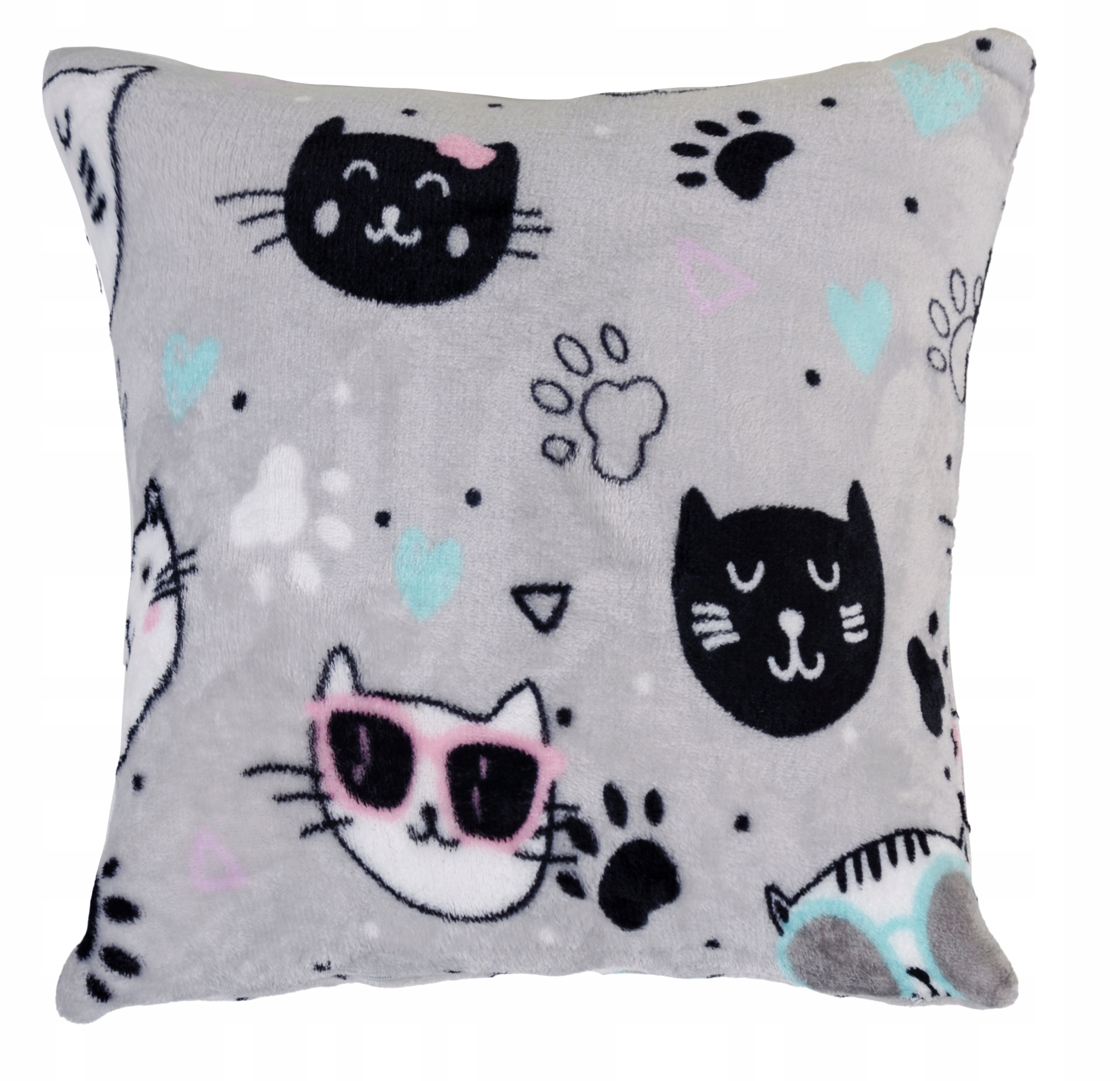 

Szara poszewka dekoracyjna w kotki, koty Meow