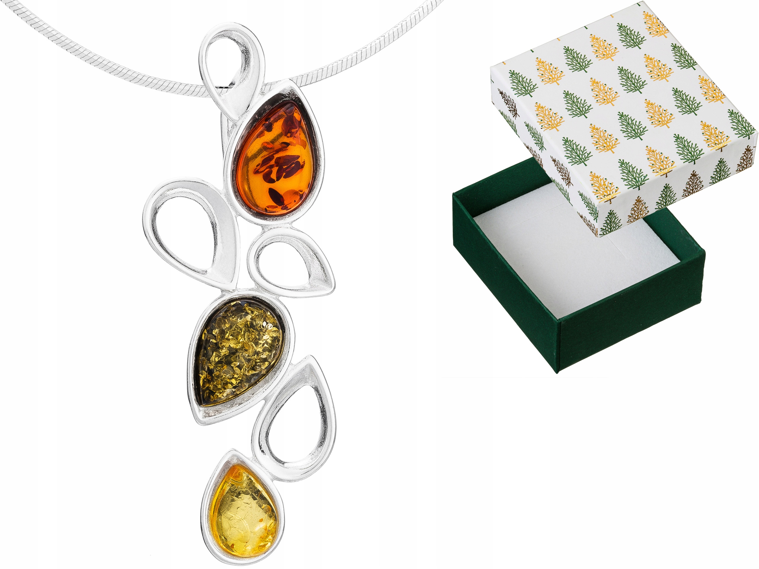 Stříbrný náhrdelník s barevnými jantary stříbro s jantarem Kapky 55 cm