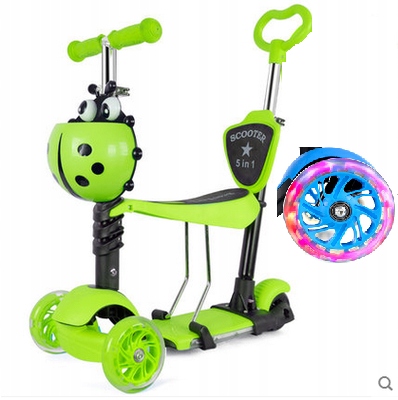 HULAJNOGA TRÓJKOŁOWA BALANSOWA LED 5W1 BIEDRONKA ŚWIECĄCE KOŁA UCHWYT Kod producenta MG-13 BIEDRONKA ZIELONY