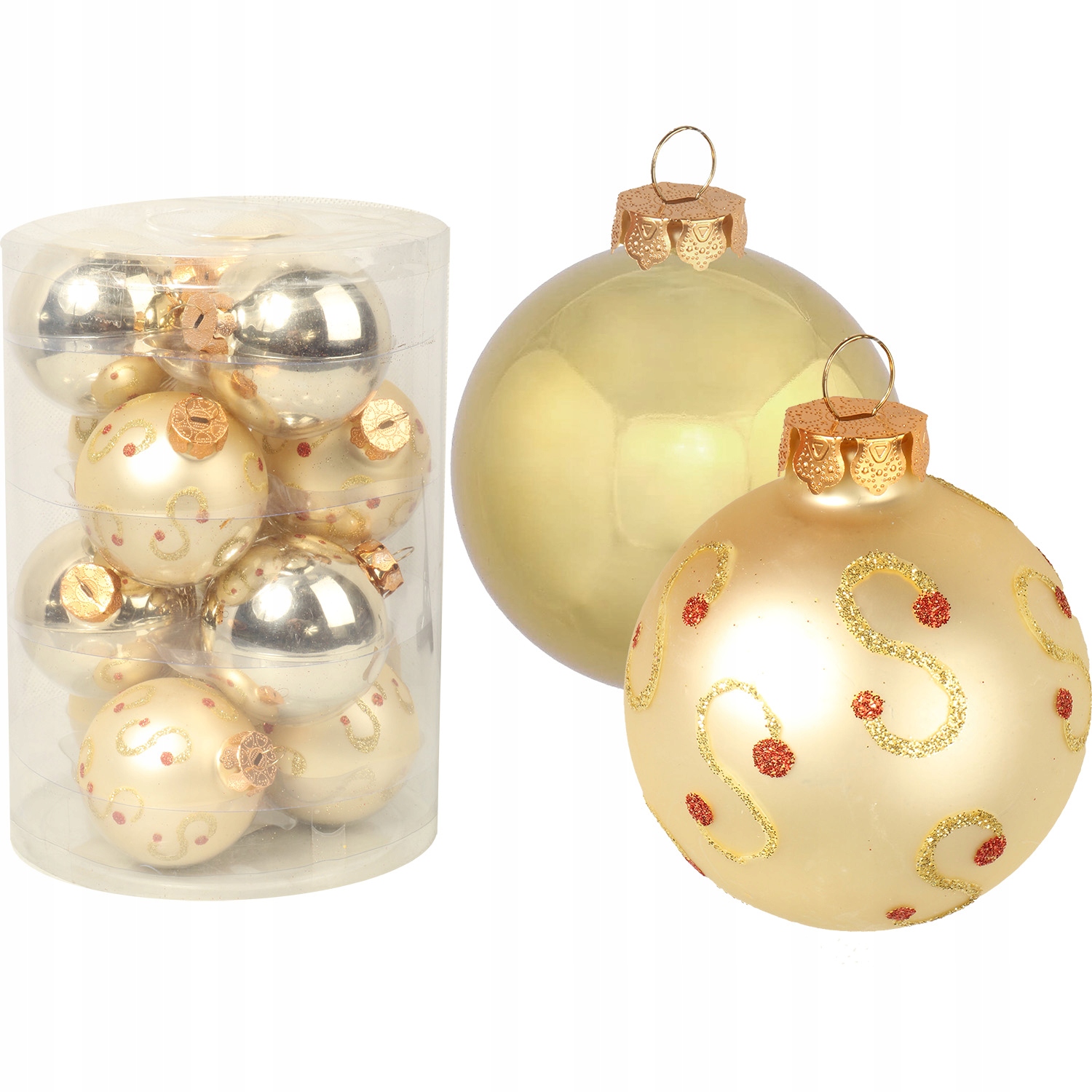 

Komplet 12 bombek szklanych mix w kolorze złotym