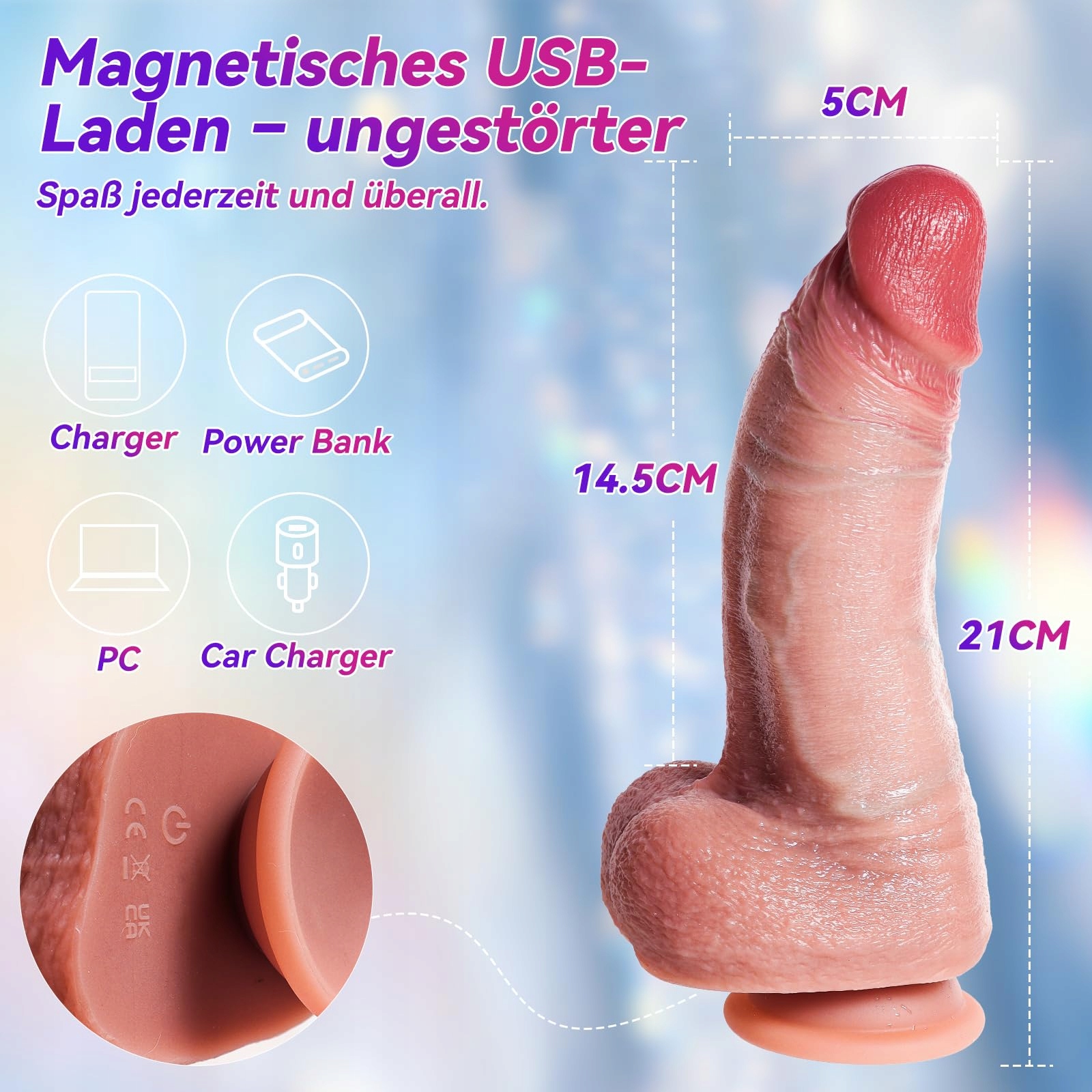 XXL REALISTYCZNY WIBRATOR DILDO 21CM SILIKONOWY Z PRZYSSAWKĄ DLA KOBIET — miniatura 4