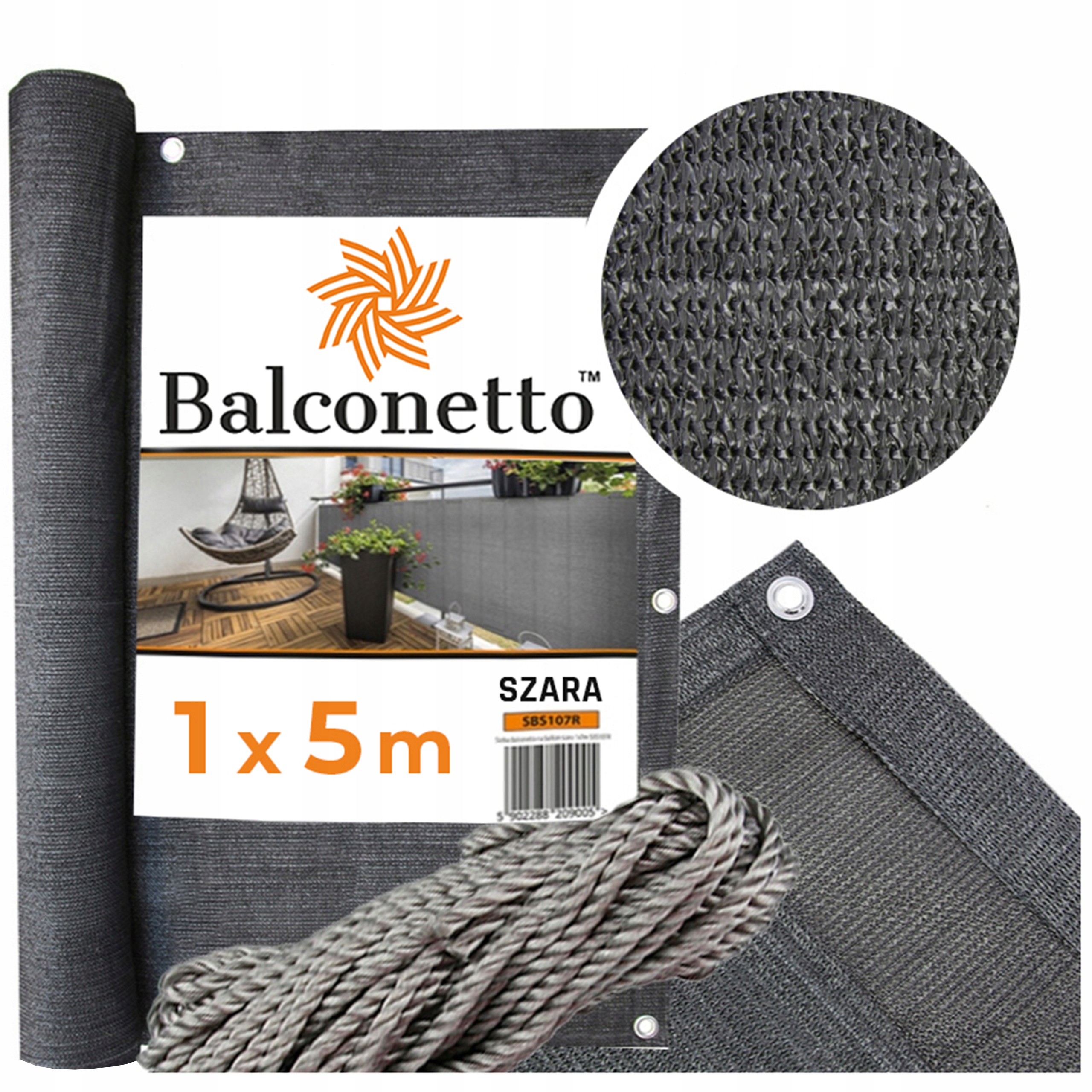MATA OSŁONOWA NA BALKON TARAS OGRODZENIE SIATKA OSŁONOWA 100x500cm UV SZARA