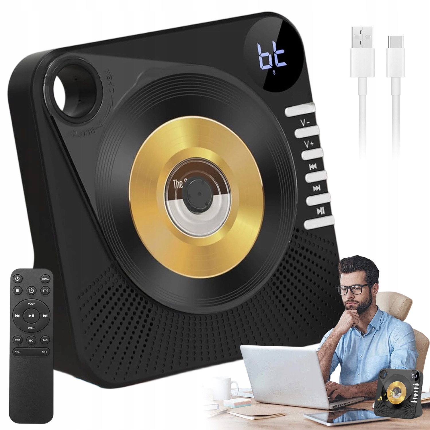 Bluetooth 5.0 CD Přehrávač S Reproduktorem A Rozhraním Aux/usb