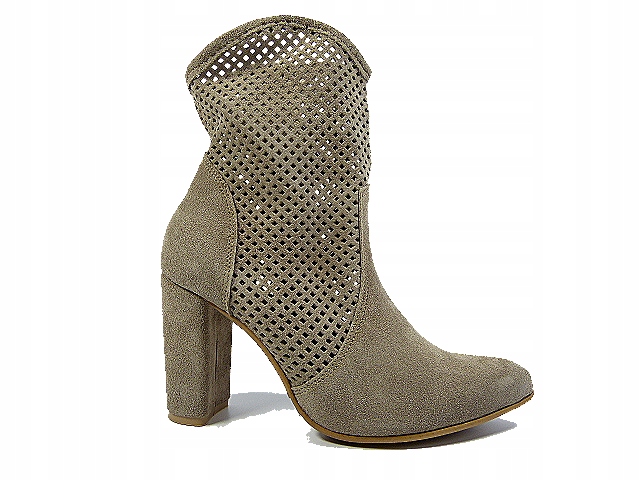 zemité béžové dámské kotníkové boty s ažurovými kotníkové boty na koženém podpatku Gopol 35