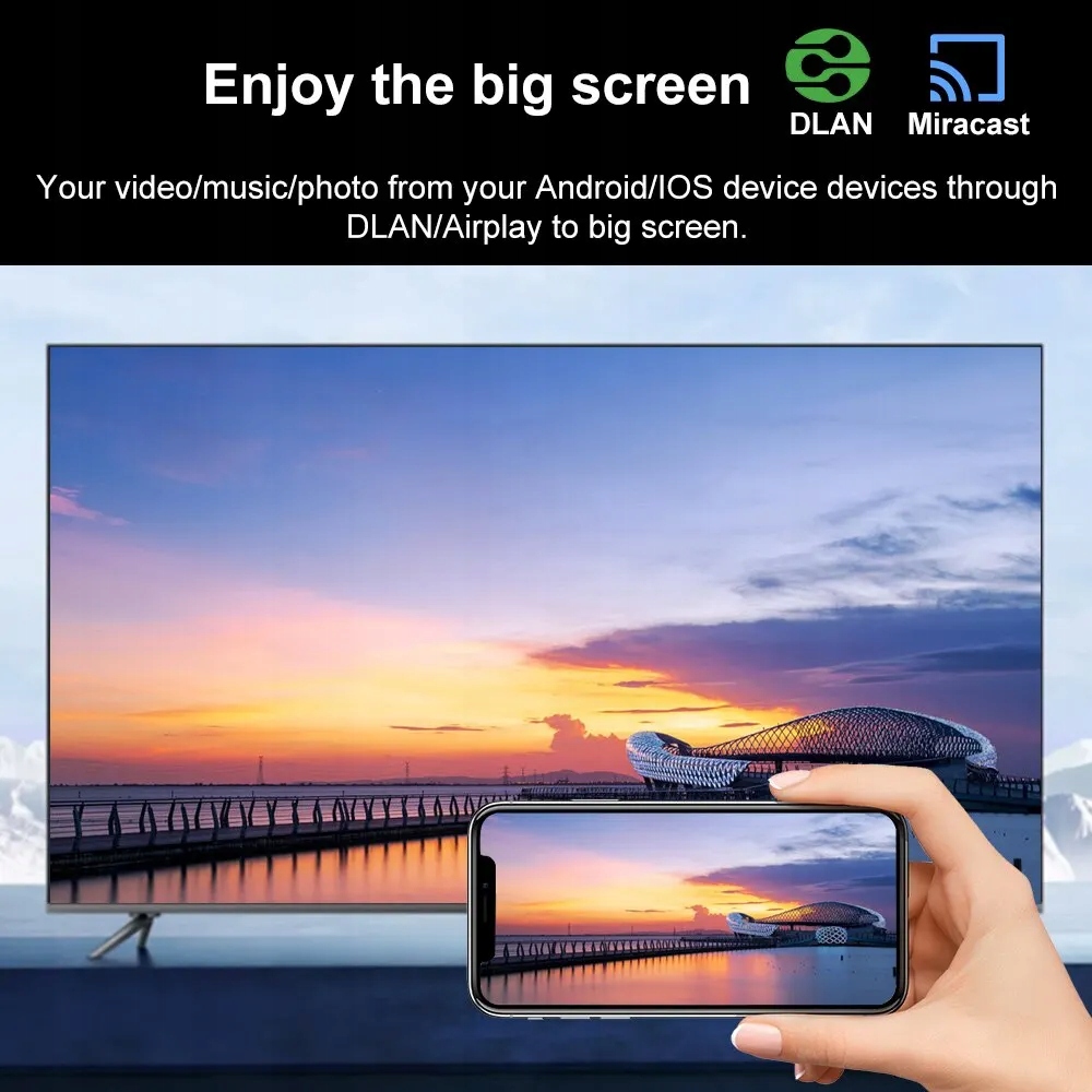 ODTWARZACZ MULTIMEDIALNY DQ08 SMART TV FULL HD 8K 4 / 64 GB PILOT GŁOSOWY Formaty dźwięku MP3 WMA