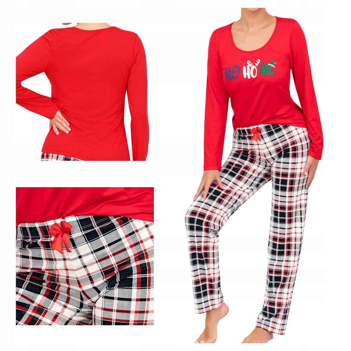 Donna Dámské bavlněné pyžamo s dlouhým rukávem Ho Ho červené M
