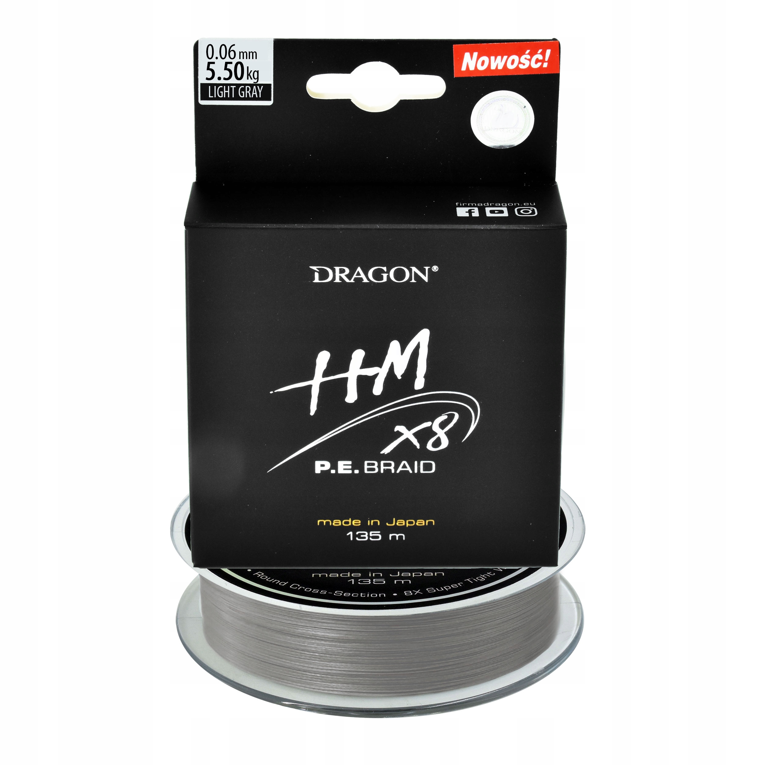 Plecionka 8splotowa Dragon Hm X8 P.e. 0.06mm 135m jasnoszara 5,5kg 1szt.