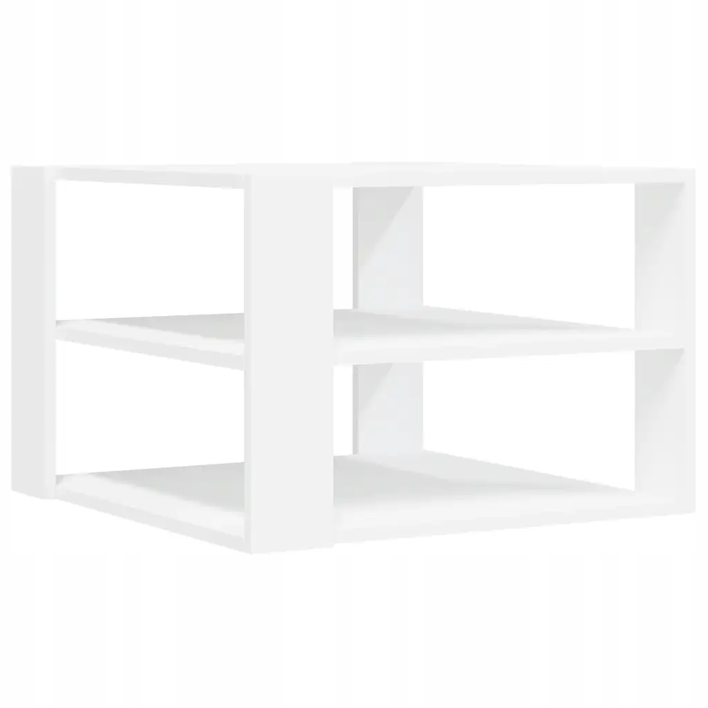 Konferenční stolek bílý 58 x 58 x 40 cm se 3 policemi, materiál na bázi dřeva