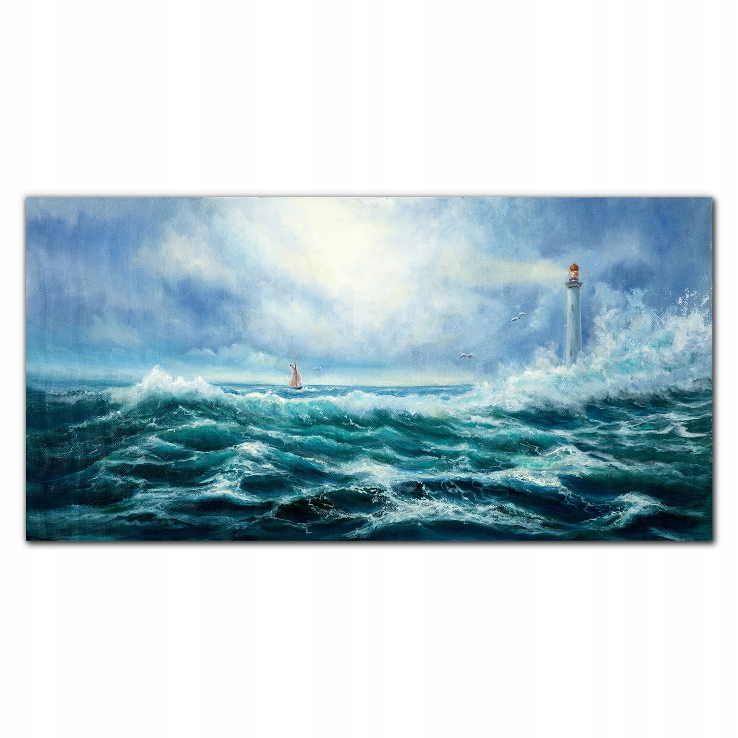 Obraz na plátne Búrka, vlny maják 140x70